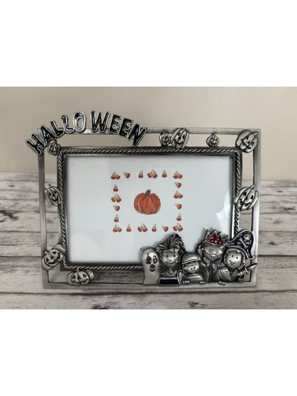 Retro Cute Halloween Fall Cat Bat Trick Or Treat Metal Picture Frame